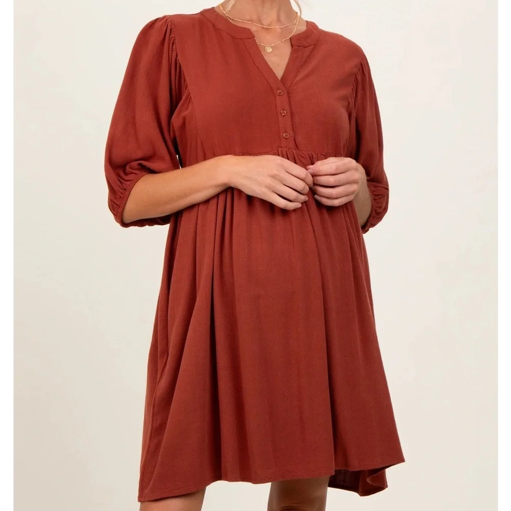 Ruse Button Up Split Neck Maternity Dress